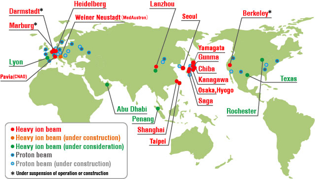 Charged particle therapy facilities around the world